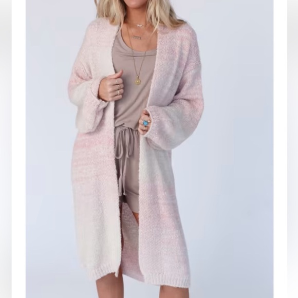 Light pink and off-white super cozy, soft and comfy sweater duster, new, one sz - Picture 1 of 10